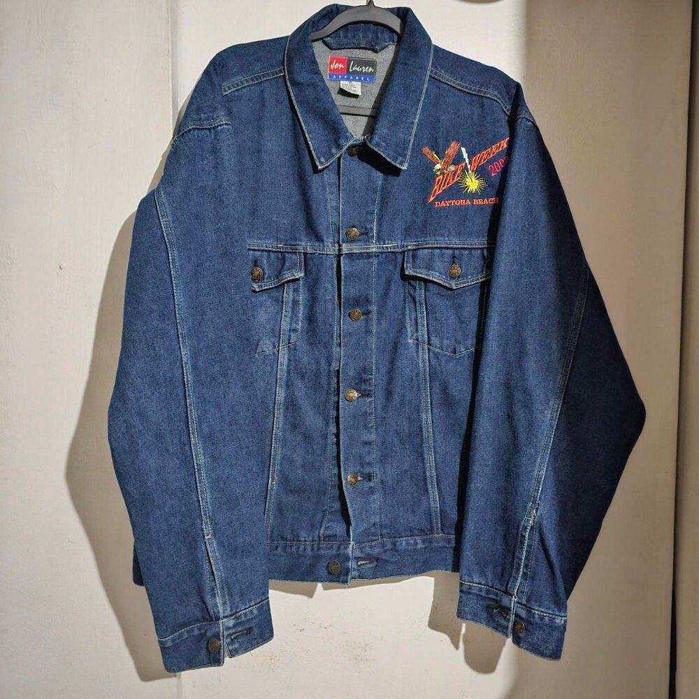 Jon Lauren Blue Denim Jacket Bike Week 2008 Embroidered Men's Size XLarge
